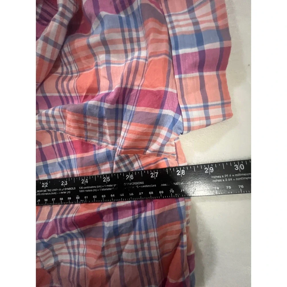 Chaps Plaid Button Up Shirt Women Plus Size 2X Orange Pink Blue‎ Casual